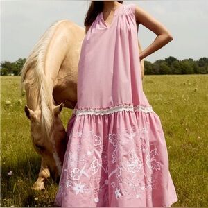 NWT Mi Golodrina Chela Rojo Red Gingham Long Maxi Sleeveless Embroider Dress XS